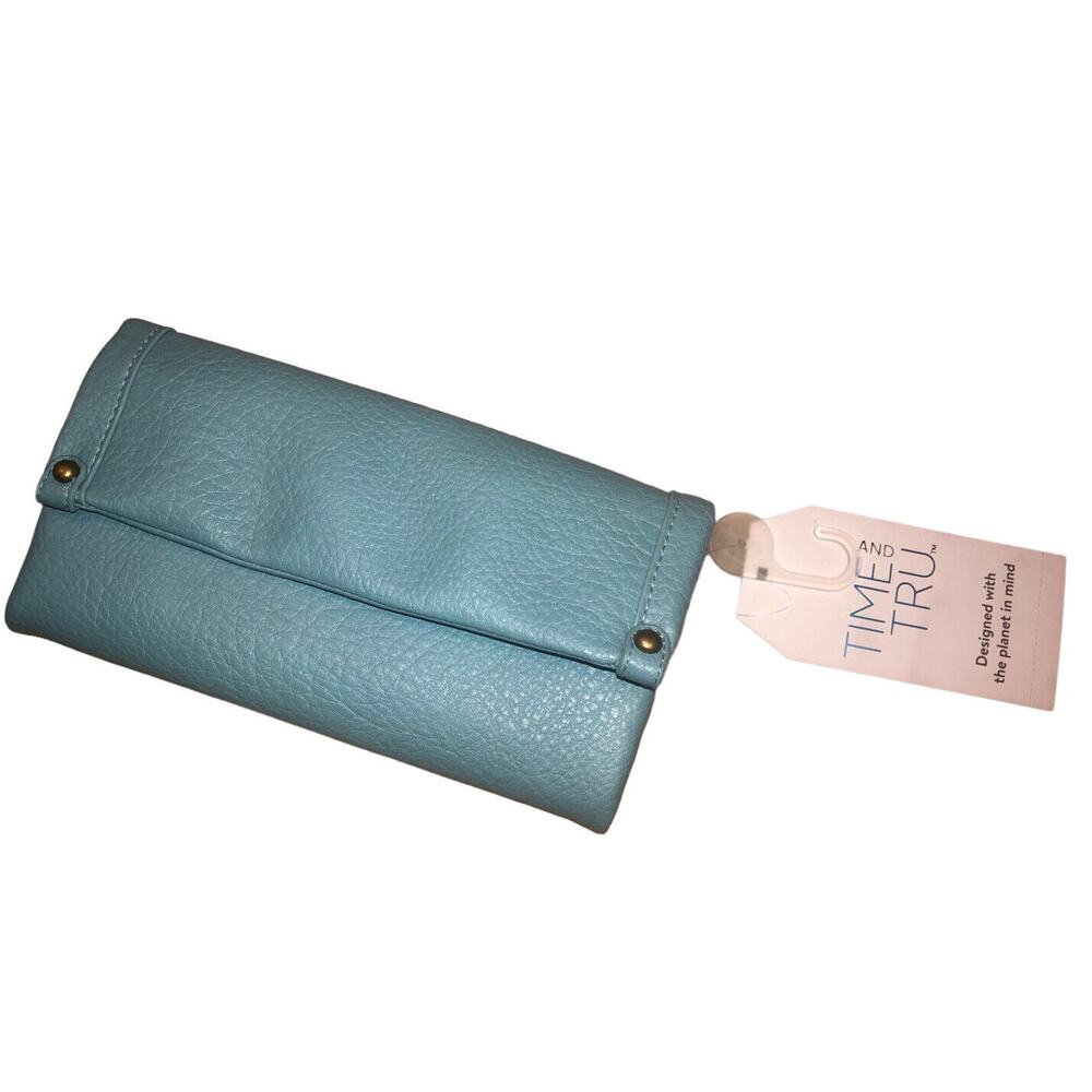 Time and Tru Teal w Gold Accent Farrah Flap Front Soft Wallet NWT
